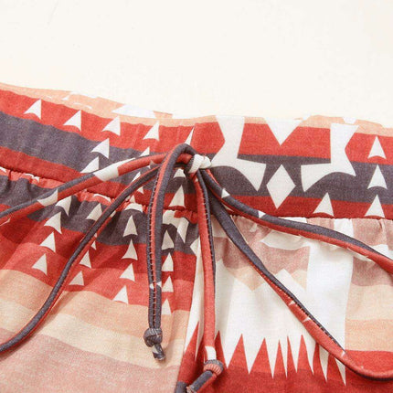 Chic Aztec-Inspired Lounge Set with Elegant Puff Sleeves & Adjustable Drawstring