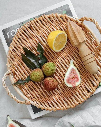 Sustainable Wicker Rattan Multi-Functional Storage Trays with Binaural Design