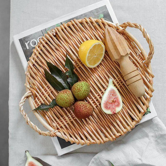 Sustainable Wicker Rattan Multi-Functional Storage Trays with Binaural Design