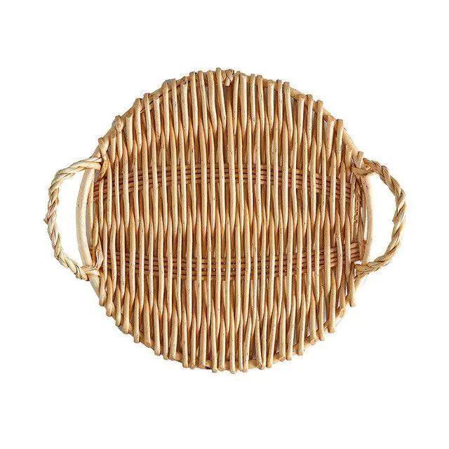 Sustainable Wicker Rattan Multi-Functional Storage Trays with Binaural Design
