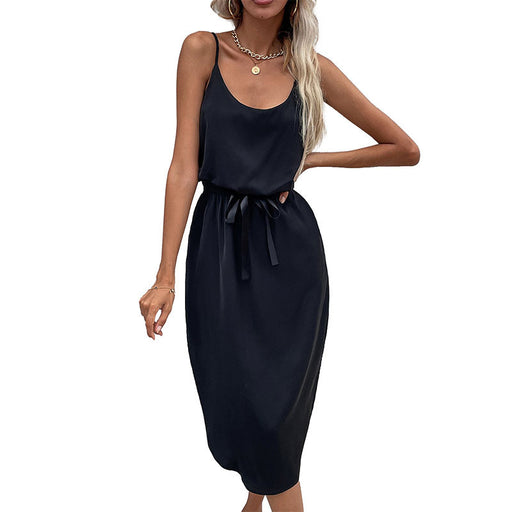 Fashion women's solid color package hip skirt split suspender dress