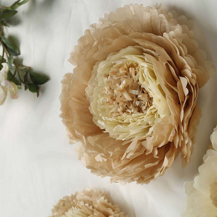 AliKopy Set of 6 Taupe Giant 3D Paper Carnation Wall Flowers - 12"-20