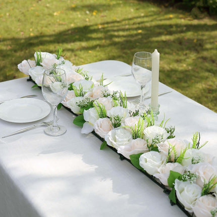 AliKopy 6 Pack Cream Ivory Silk Rose Table Runner - Wedding Centerpiec