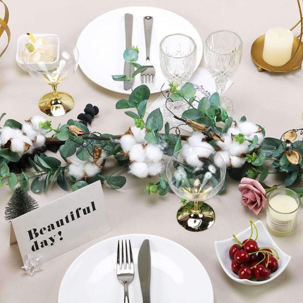 AliKopy 5ft Green Eucalyptus Leaf & Cotton Ball Garland Vine, Durable