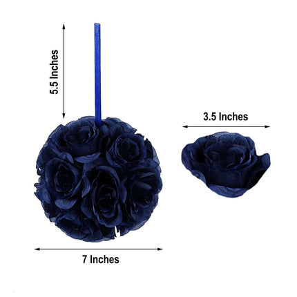 AliKopy 2 Pack 7" Navy Blue Artificial Silk Rose Kissing Balls - Elega