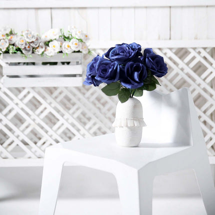 AliKopy 12" Navy Blue Velvet-Like Artificial Rose Bouquet, Realistic L