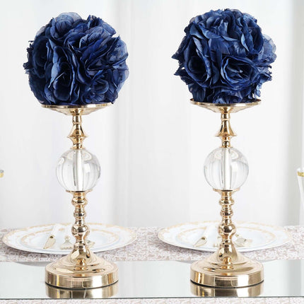 AliKopy 2 Pack 7" Navy Blue Artificial Silk Rose Kissing Balls - Elega