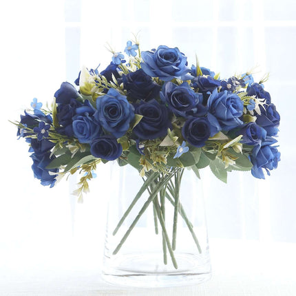 AliKopy 12" Navy Blue Real Touch Silk Rose Bouquet - 4 Bushes, Faux Br