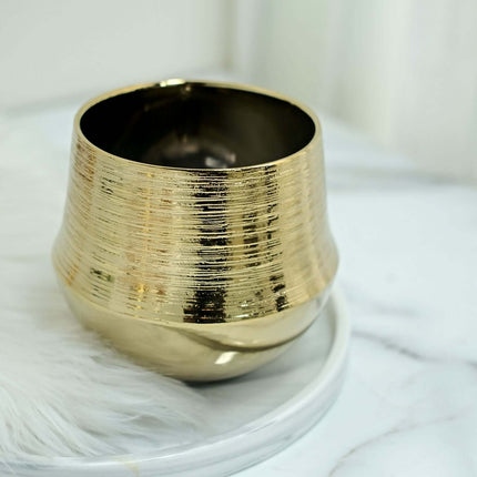 AliKopy 2-Pack Textured Metallic Gold Flower Pots - 6" Ceramic Planter