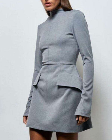 Chic Ribbed Turtleneck Bodycon Mini Dress with Open Sleeves