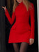 Sophisticated Split Sleeve Turtleneck Bodycon Dress with Knit Fabric