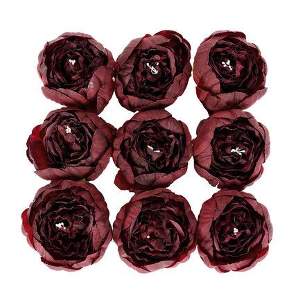 AliKopy 10-Pack Burgundy Artificial Peony Flower Heads - 3" Faux Bloom