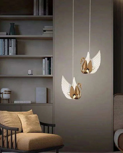Nordic Luxury Swan Chandelier with Customizable LED Colors and Elegant Acrylic Wings
