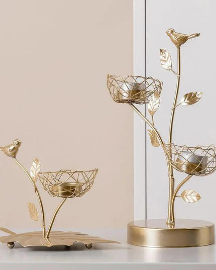 Nordic Elegance: Bird and Leaf Candle Holder Set - Chic Home Decor