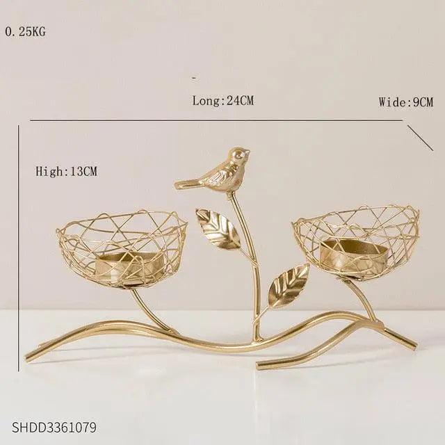 Nordic Style Iron Candle Holders with Bird and Leaves
