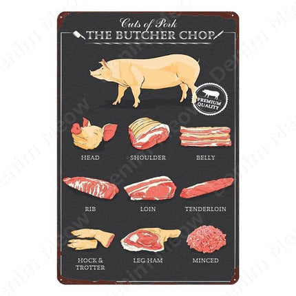 Nostalgic Retro Metal Sign for Kitchen - Pasta, Sandwich, and Fresh Bread Wall Art