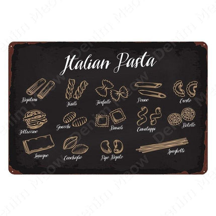 Nostalgic Retro Metal Sign for Kitchen - Pasta, Sandwich, and Fresh Bread Wall Art