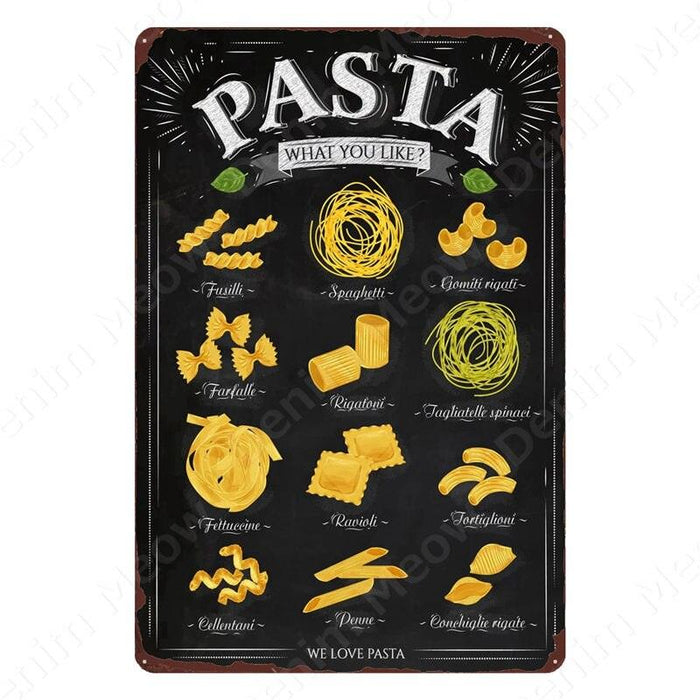 Retro Kitchen Metal Sign - Vintage Pasta Sandwich Fresh Bread Design
