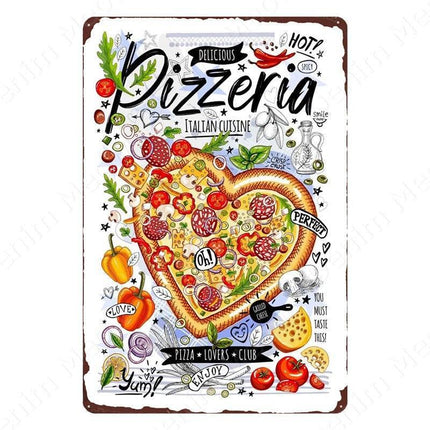 Nostalgic Retro Metal Sign for Kitchen - Pasta, Sandwich, and Fresh Bread Wall Art