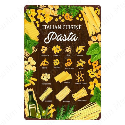 Nostalgic Retro Metal Sign for Kitchen - Pasta, Sandwich, and Fresh Bread Wall Art