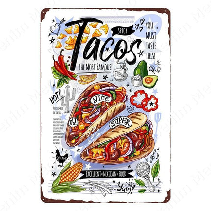 Nostalgic Retro Metal Sign for Kitchen - Pasta, Sandwich, and Fresh Bread Wall Art