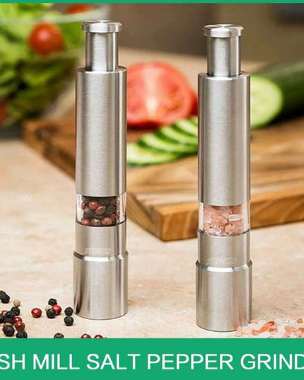 Stylish One-Handed Stainless Steel Spice Mill with Transparent Viewing Window - Essential Kitchen Grinder