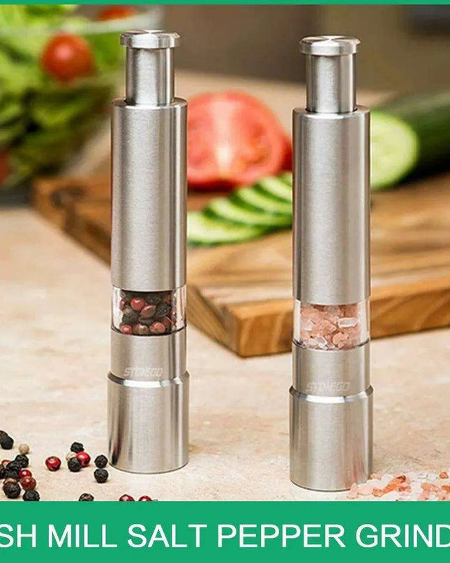 Stylish One-Handed Stainless Steel Spice Mill with Transparent Viewing Window - Essential Kitchen Grinder