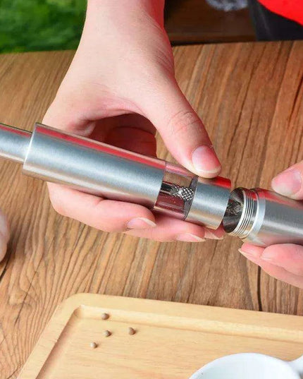 Stylish One-Handed Stainless Steel Spice Mill with Transparent Viewing Window - Essential Kitchen Grinder
