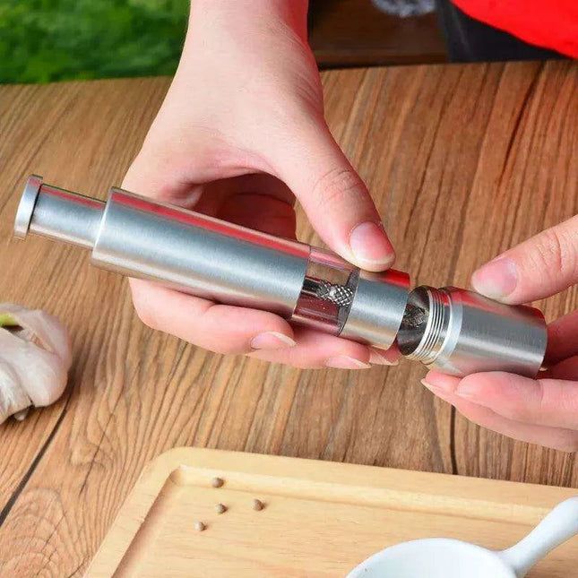 Stylish One-Handed Stainless Steel Spice Mill with Transparent Viewing Window - Essential Kitchen Grinder