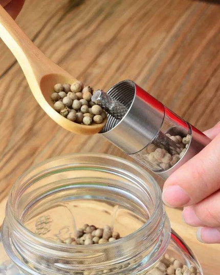 Stylish One-Handed Stainless Steel Spice Mill with Transparent Viewing Window - Essential Kitchen Grinder
