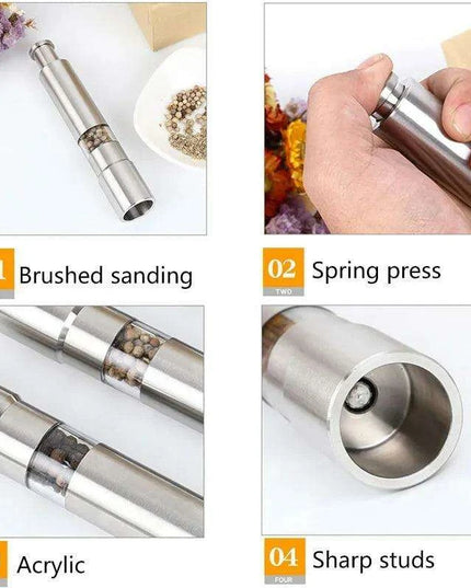 Stylish One-Handed Stainless Steel Spice Mill with Transparent Viewing Window - Essential Kitchen Grinder