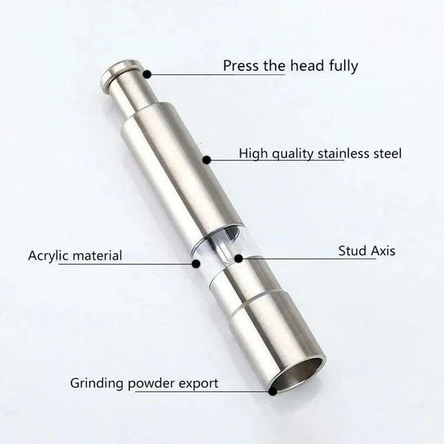 Stylish One-Handed Stainless Steel Spice Mill with Transparent Viewing Window - Essential Kitchen Grinder