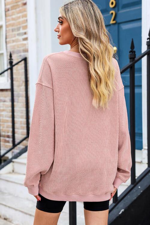 Sequin Adorned Round Neck Drop Shoulder Sweatshirt with Sheer Glamour