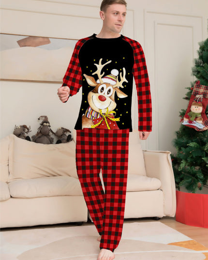 Cartoon deer plaid Christmas parent-child printed housewear pajamas
