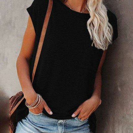 Stylish Off-Shoulder Pocket Tee: Trendy Solid Color Round Neck Shirt