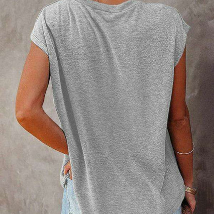 Stylish Off-Shoulder Pocket Tee: Trendy Solid Color Round Neck Shirt