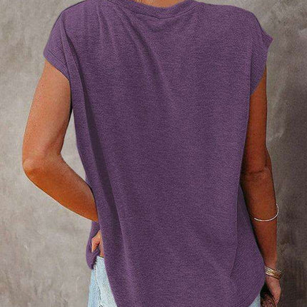 Stylish Off-Shoulder Pocket Tee: Trendy Solid Color Round Neck Shirt