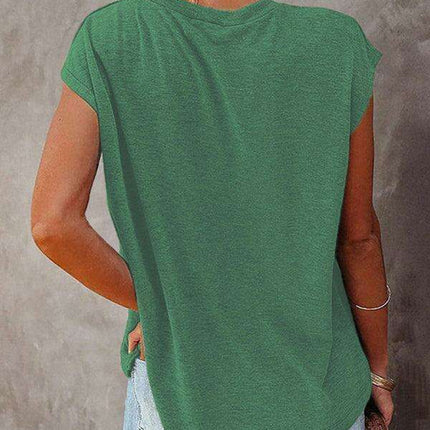 Stylish Off-Shoulder Pocket Tee: Trendy Solid Color Round Neck Shirt