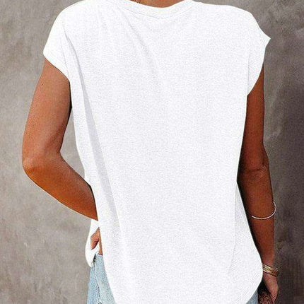 Stylish Off-Shoulder Pocket Tee: Trendy Solid Color Round Neck Shirt