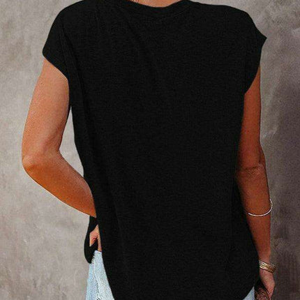 Stylish Off-Shoulder Pocket Tee: Trendy Solid Color Round Neck Shirt
