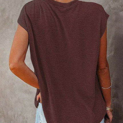 Stylish Off-Shoulder Pocket Tee: Trendy Solid Color Round Neck Shirt