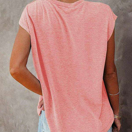 Stylish Off-Shoulder Pocket Tee: Trendy Solid Color Round Neck Shirt