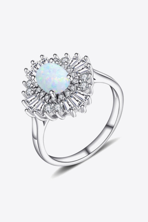 Opal and Zircon Platinum Ring with a Contemporary Twist