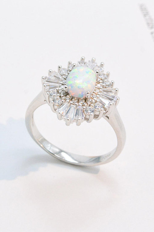 Opal and Zircon Embellished Platinum Ring with Modern Elegance