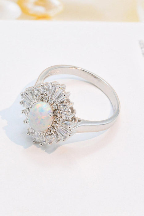 Opal and Zircon Platinum Ring with a Contemporary Twist