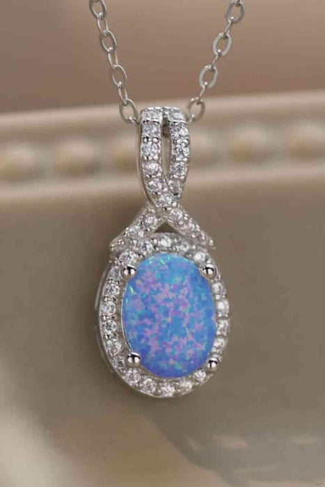 Australian Opal Pendant Necklace Set in Platinum-Plated Sterling Silver