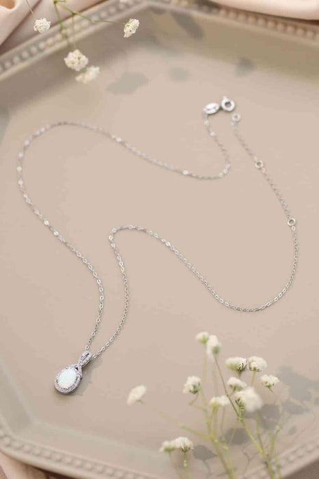 Australian Opal Pendant Necklace Set in Platinum-Plated Sterling Silver