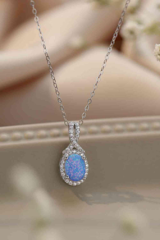 Australian Opal Pendant Necklace Set in Platinum-Plated Sterling Silver