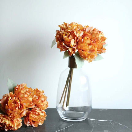 AliKopy 11" Orange Real Touch Silk Peonies Bouquet - Lifelike & Vibran