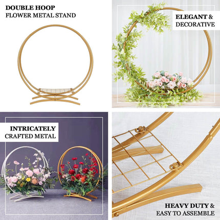 AliKopy Double Frame Hoop Table Centerpiece - Gold Metal, 24" Height